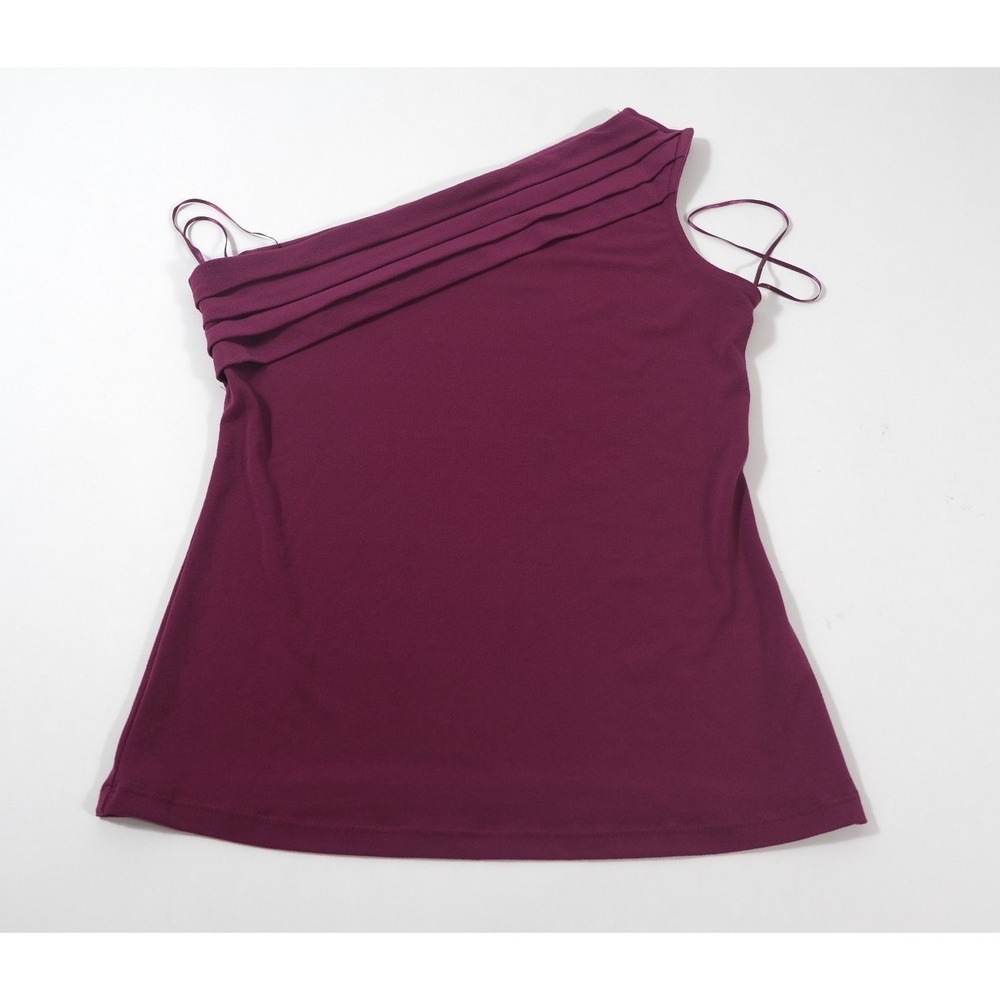 The Limited Top Women XS Plum One Shoulder Pleated Asymmetrical Stretch Blouse
